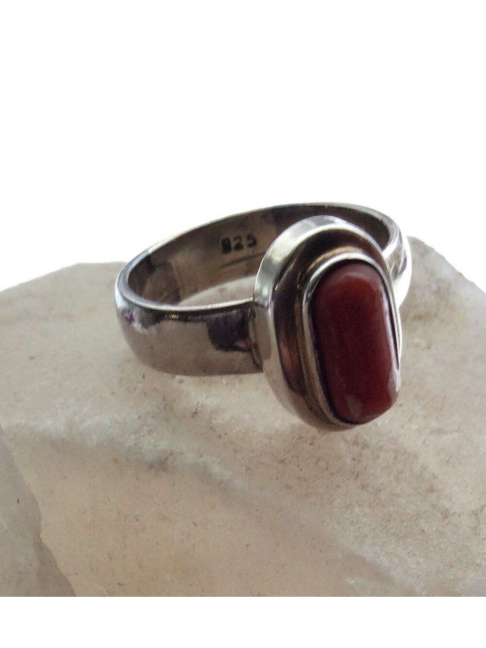 Sterling Silver Red Coral Gemstone Ring Size 6.5 Vintage Handmade 925 Jewelry